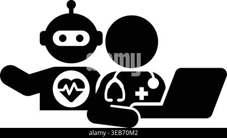 AI Doctor Digital Consultation Icon, Robot doctor using laptop for telemedicine and online healthcare consultation services. Stock Vector