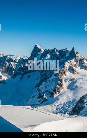 Impressive mountain scenery from the Aiguille du Midi in the French alps. Stock Photo