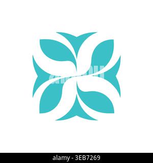 Teal Symmetrical Leaf Square Stock Vector