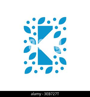 Blue Leafy Letter K Icon Stock Vector