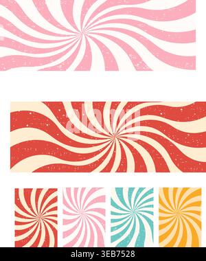 Spiral burst red Psychedelic retro wavy background, Y2k aesthetic. Starburst hypnotic circular bg. Vintage twisted rays. spiral design for posters, banners, wallpapers. Vector illustration Stock Vector