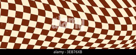 Groovy psychedelic brown checkerboard horizontal picture. Stock Vector