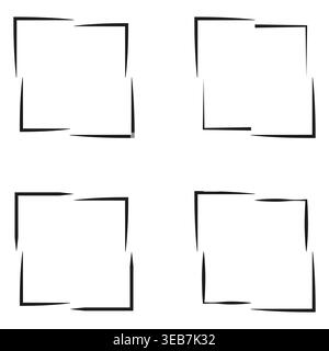 Thin line frames. Square border set. Vector corner strokes. Simple geometric boxes. EPS 10. Stock Vector