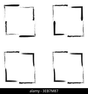 Broken square frames. Sharp line borders. Vector corner strokes. Sketchy box set. EPS 10. Stock Vector