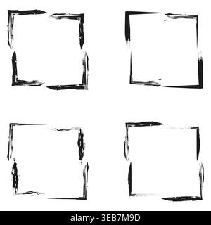 Different frames border. Brush stroke shape. Rough square outline. Vector abstract element Stock Vector
