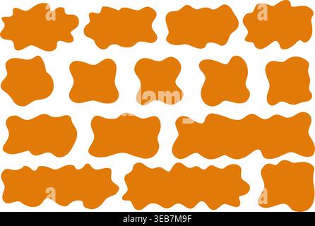 Abstract organic shapes with fluid forms. Dynamic frames for modern design projects. Irregular blobs and wavy vector elements in yellow color on white Stock Vector