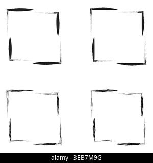 Broken square frames. Textured border set. Vector hand strokes. Rough ink boxes Stock Vector