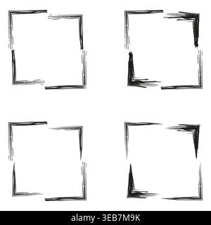 Line brush frame. Rough border square. Sketch stroke shape. Vector artistic frame Stock Vector