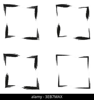 Broken square frames. Sharp corner strokes. Vector black borders. Fragmented box set Stock Vector