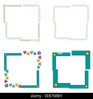 Classic decorative frame borders. Elegant square ornamental outlines set. Vector illustration Stock Vector