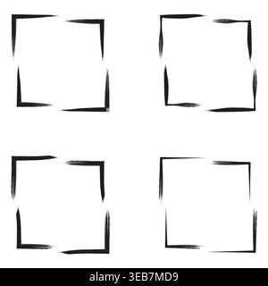 Broken square frames. Sharp line borders. Vector corner strokes. Sketchy box set Stock Vector