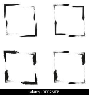 Broken square frames. Sharp line borders. Vector corner strokes. Fragmented box set Stock Vector
