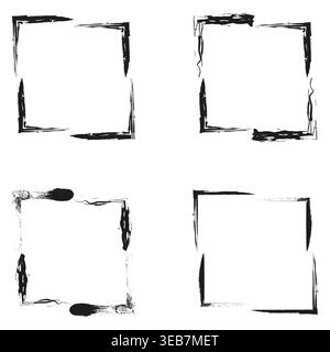 Sketchy square frames. Textured border set. Vector hand strokes. Rough charcoal boxes Stock Vector