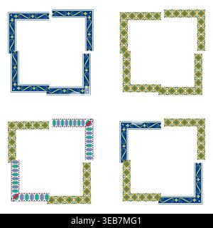 Mosaic square frames. Colorful border set. Vector pattern strokes. Geometric box icons Stock Vector