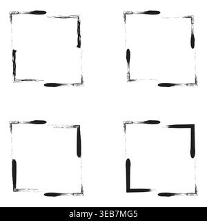 Grunge square frames. Textured border set. Vector hand strokes. Rough ink boxes Stock Vector