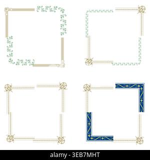 Floral square frames. Decorative border set. Vector ornament strokes. Elegant box icons Stock Vector