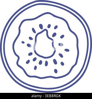 Kiwi fruit slice vector line art illustration. Stock Vector