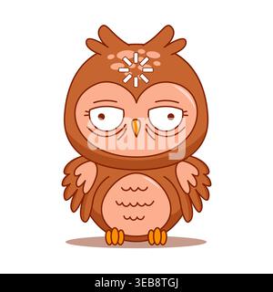 Cute sleepy owl with loading icon cartoon character vector isolated on white Stock Vector