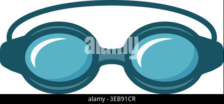 Simple fitness illustration of blue swim goggles with rounded lenses and a dark elastic strap. Stock Vector