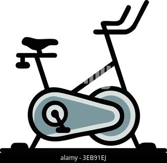 Simple fitness illustration of a stationary exercise bike with a seat handlebars and pedal wheel system. Stock Vector
