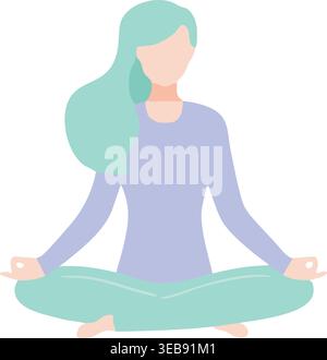Simple wellness illustration of a woman sitting cross legged in a calm meditative pose. Stock Vector