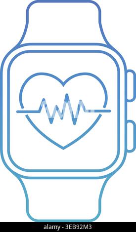 Simple fitness illustration of a smart watch showing a heart monitor symbol and pulse line on the screen. Stock Vector