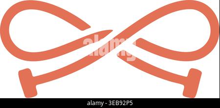 Simple fitness illustration of a coral infinity resistance band shaped in a loop with handle ends. Stock Vector