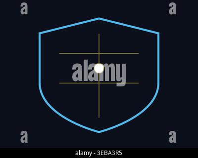 Digital shield icon featuring a centered target crosshair and geometric lines designed for modern security and network protection software interfaces Stock Vector