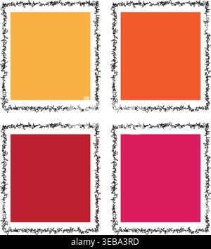 Four vibrant colorful square frames with messy scribbled borders presented in this digital graphic art illustration for creative design projects Stock Vector