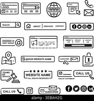 Collection of hand-drawn icons and elements for web design and UI elements with UI elements graphic resources social media. Stock Vector