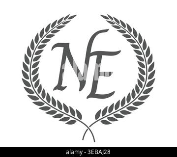 Initial letter N and E, NE monogram logo design with laurel wreath. Luxury emblem with calligraphy font. Stock Vector