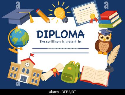 Blue School Diploma Certificate Template Design Stock Vector