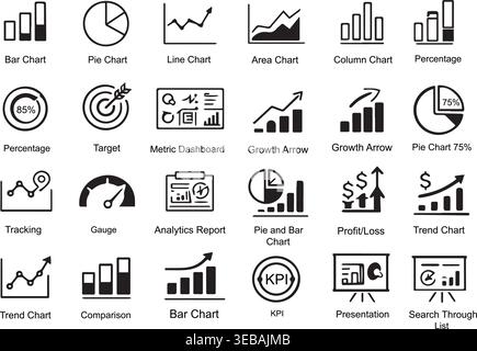 Set of business and finance chart icons bar graphs pie charts line graphs financial growth with line graph business analytics. Stock Vector