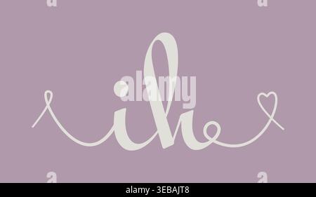 IH initial wedding monogram calligraphy vector illustration. Hand drawn lettering i and h love logo design for valentines day poster, greeting card, p Stock Vector