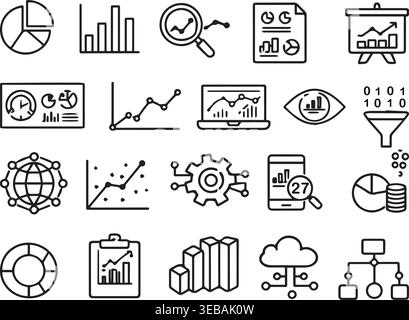 Set of data analysis and financial chart icons business growth and information visualization pie chart bar chart line graph. Stock Vector