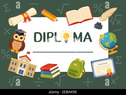 Green School Diploma Certificate Template Design Stock Vector