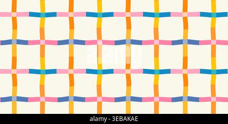 Colorful wavy grid gingham vector seamless pattern, fun summer checkered background for baby and children designs Stock Vector