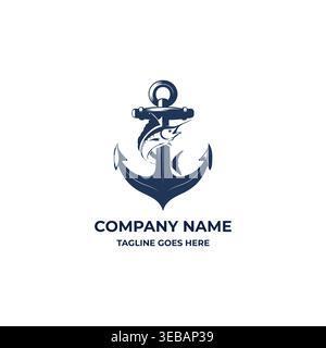 Rustic Nautical Marine Symbol With Swordfish Sailfish Silhouette And Sea Navy Hook Stock Vector