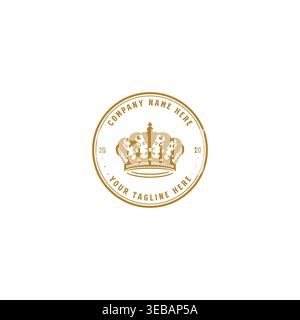 Rustic Royal Tiara Badge Label Emblem With Circular Frame King Queen Headwear Stock Vector