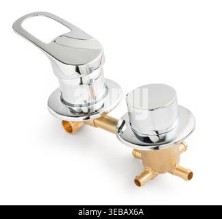 A sleek, high-arc kitchen water mixer in matte black finish with a single lever handle for temperature control Stock Photo