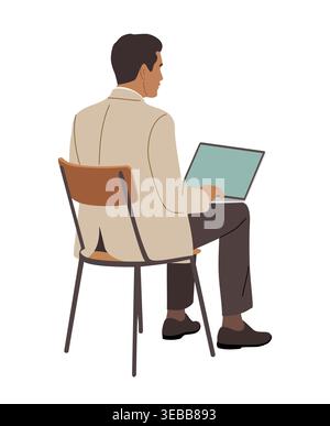 Business Man sits focused, typing on laptop Stock Vector