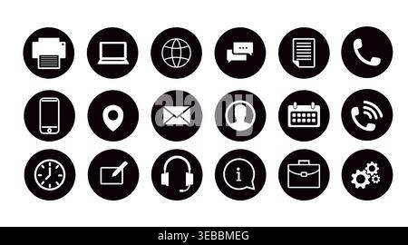 Mega set of 18 round web icons: minimalist black and white UI symbols Stock Vector