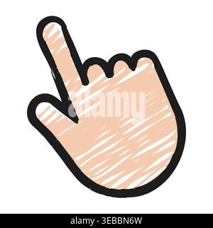 Hand drawn chalk cursor icon isolated on white. Pastel scribble clicker hand, pointer finger, and web navigation element. Vector illustration Stock Vector