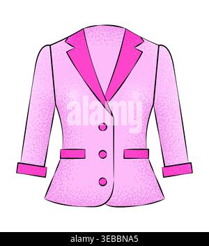 Pink blazer jacket for women isolated on white. Hand drawn formal business suit, fashion apparel, and trendy outer wear. Vector illustration Stock Vector
