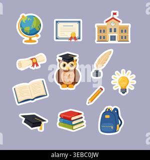 Education and school supply sticker set Stock Vector