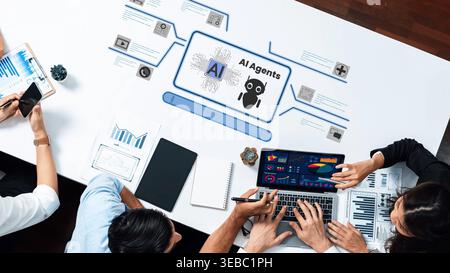 Group Collaboration on Innovative AI Agents Development with Data Visualization and Ideas Exchange for Technology Advancement Gluon. Stock Photo