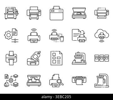 A collection of various printer icons on a white background Stock Vector