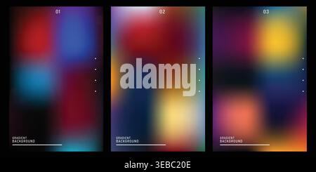 Abstract Dark Grainy Gradient Background Set with Vibrant Colors Stock Vector