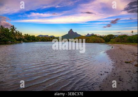 Rempart Mountain View from Tamarin Beach, Mauritius Stock Photo
