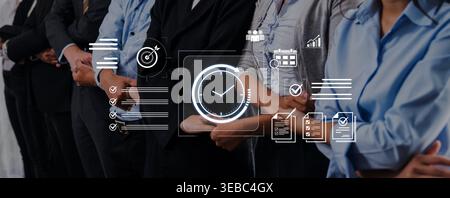 Concept of time management and productivity. Using tools like calendars and checklists to schedule tasks, set goals, and meet project deadlines for Stock Photo